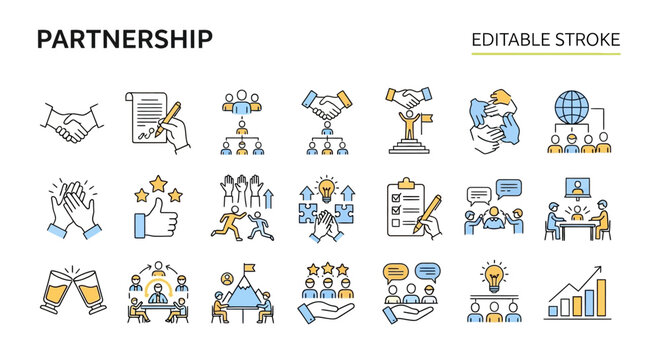 Partnership & Teamwork Editable Stroke Icons for Collaboration