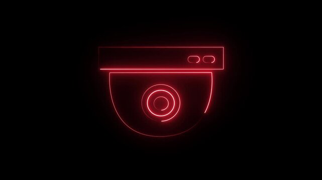 a neon-style icon of a CCTV dome security camera outline animation videos.