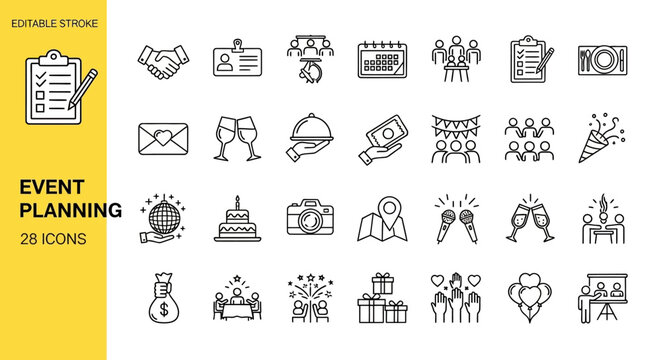 Event Planning Icons Sleek Line Collection for Event Management and Organization