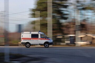 A special vehicle of the Emergency Rescue Service is driving along the highway