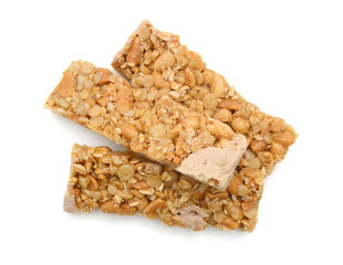 Honey bars with peanuts, sesame and sunflower seeds isolated