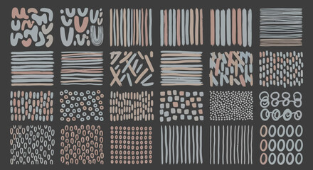 Abstract textured pattern collection with various line, shape, and dot designs for graphic layouts