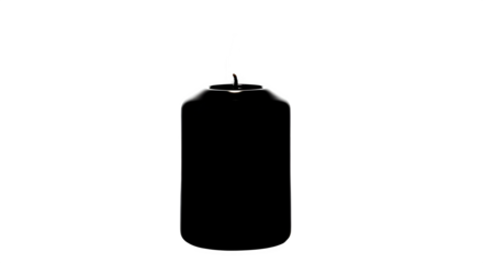 Black pillar candle isolated on transparent background, casting a soft glow in the darkness, creating a serene and peaceful atmosphere