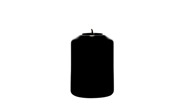 Black pillar candle isolated on transparent background, casting a soft glow in the darkness, creating a serene and peaceful atmosphere