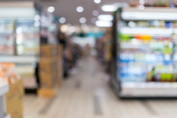 スーパーの通路をぼかした抽象的なバックグラウンド