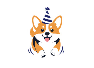 Fototapeta premium A cute Welsh Corgi puppy walking and looking up, depicted as a friendly, sweet, and obedient companion in a flat vector illustration on a white background