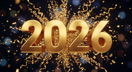 Golden New Year 2026 Typography with Confetti Explosion generated ai