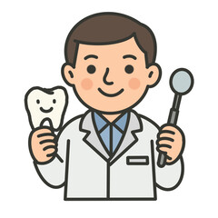 Hand draw dentist cartoon character with tooth