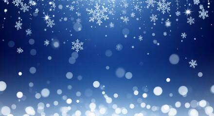Blue gradient backdrop with white snowflake and light dot elements, representing winter, cold, and seasonal celebrations, also perfect for Christmas concepts