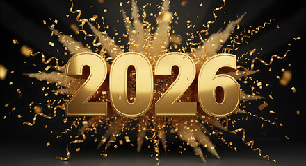 Golden New Year 2026 Typography with Confetti Explosion generated ai