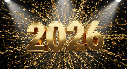 Golden New Year 2026 Typography with Confetti Explosion generated ai