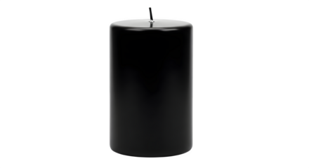 Single black pillar candle isolated on transparent background creating a simple and elegant image for various decorative and memorial purposes