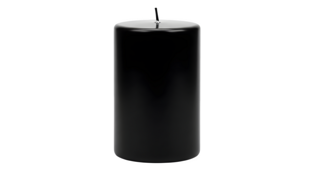 Single black pillar candle isolated on transparent background creating a simple and elegant image for various decorative and memorial purposes