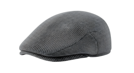 A stylish gray flat cap with a textured surface, isolated on transparent background