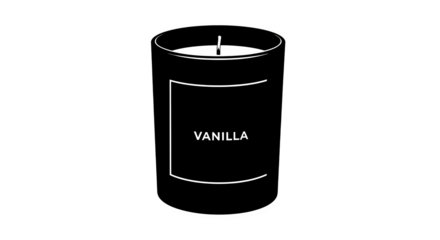 Black vanilla scented candle isolated on transparent background is a popular home fragrance for relaxation and creating a cozy atmosphere