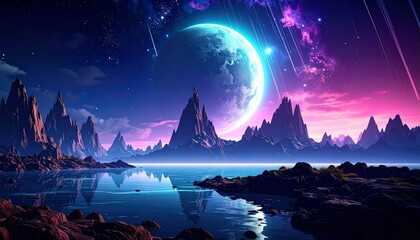 Fototapeta premium night sky with moon and stars