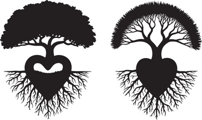 Stylized trees growing from hearts symbol of love and nature