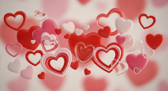 Assorted red and pink hearts floating romantic valentine's day theme