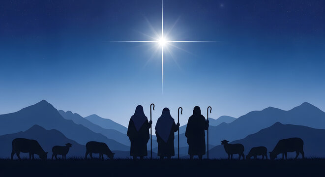 Shepherd Silhouettes Under the Christmas Star