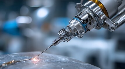 Close-up of a robotic welding arm in a modern industrial setting