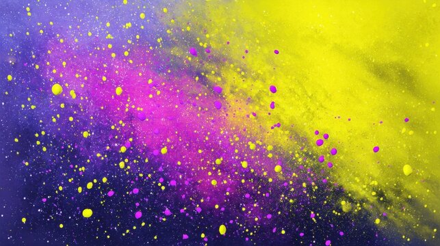 Bright colors blend in an energetic display, featuring purple, pink, and yellow hues. This artwork captures a lively, abstract composition that inspires creativity.