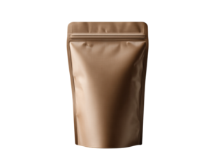 Brown stand up pouch with zipper isolated on a transparent background