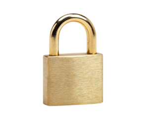 Golden Padlock Front View isolated on a transparent background