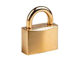 Golden padlock with rounded corners isolated on a transparent background 1