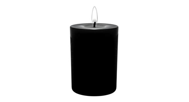 Burning black candle isolated on transparent background, casting a warm and inviting glow in the darkness - Powered by Adobe