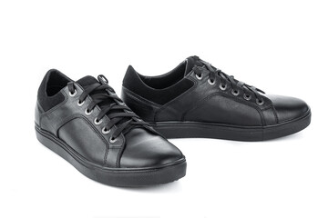 Men's shoes leather boots autumn fashion on white background isolated