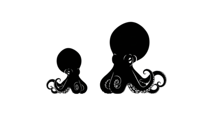 isolated octopus family silhouette illustration png on transparent background, sea animal asset