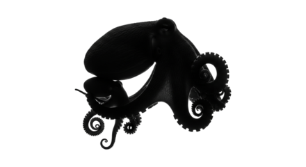 isolated octopus family silhouette illustration png on transparent background, sea animal asset