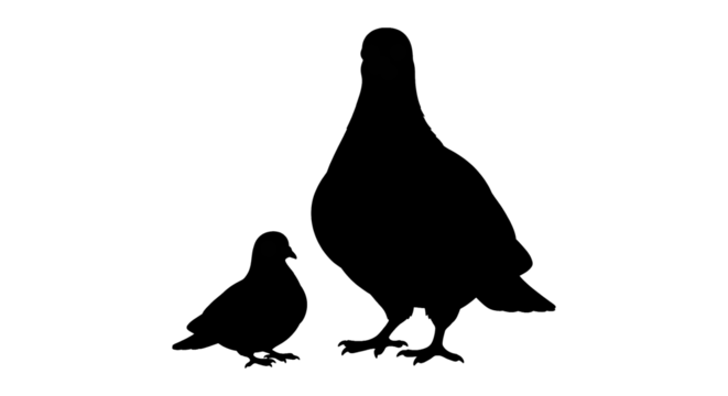 isolated pigeon family silhouette illustration png on transparent background, bird asset