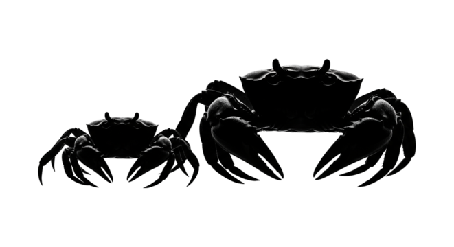 isolated crab family silhouette illustration png on transparent background, sea creature asset