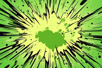 Dynamic Green Burst: Energetic Comic Style Explosion of Vivid Green Rays and Lines