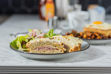 croque monsieur in diner setting