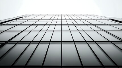 Abstract modern city architecture background with repeating skyscraper glass windows, blue sky reflection, and geometric steel pattern