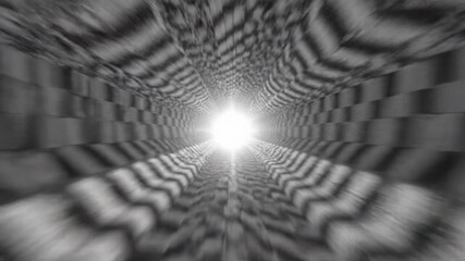 Geometric tunnel to Light: A striking, monochromatic perspective showcases a geometric tunnel leading towards a radiant source of light, evoking a sense of depth and mystery.
