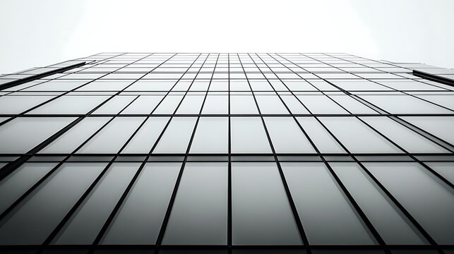 Abstract modern city architecture background with repeating skyscraper glass windows, blue sky reflection, and geometric steel pattern