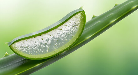 Aloe vera slice revealing gel isolated on white background