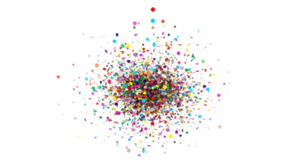 A vibrant explosion of colorful confetti, isolated on transparent background, creates a festive and celebratory atmosphere, perfect for adding a touch of fun and excitement to any design