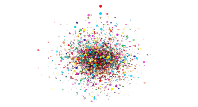 A vibrant explosion of colorful confetti, isolated on transparent background, creates a festive and celebratory atmosphere, perfect for adding a touch of fun and excitement to any design