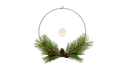 Festive christmas wreath with pine branches and pine cones isolated on transparent background, perfect for holiday decoration