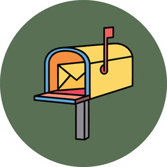 Blue Mailbox with Yellow Envelope &ndash; Postal Service Illustration