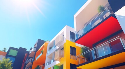 Colorful houses line the street in Barcelona city showcasing old urban architecture and a vibrant building facade