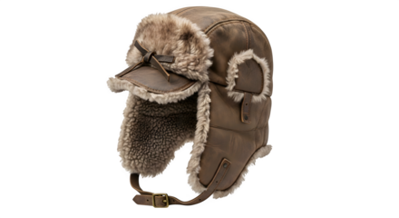 Brown trapper hat with ear flaps isolated on transparent background this warm and stylish hat is perfect for cold weather