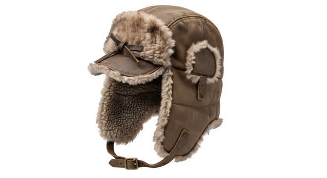 Brown trapper hat with ear flaps isolated on transparent background this warm and stylish hat is perfect for cold weather