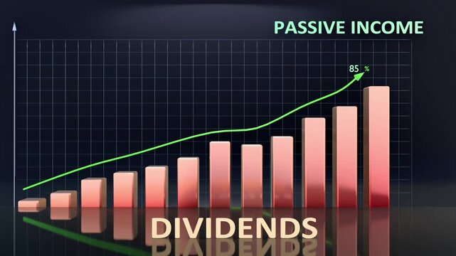 Dividends leads to Passive Income - high and increasing values of dividends bring passive income. Dividends growing in time creates passive income in the future. 3d bar graph