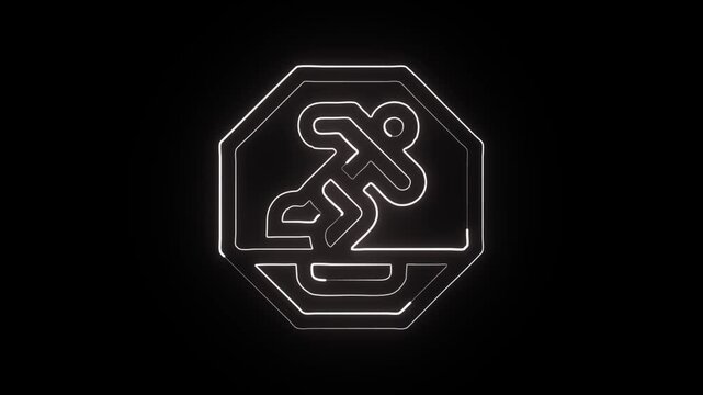 Glowing neon line Risk of Falling icon with alert animation. Safety hazard warning animation HD video isolated on black background