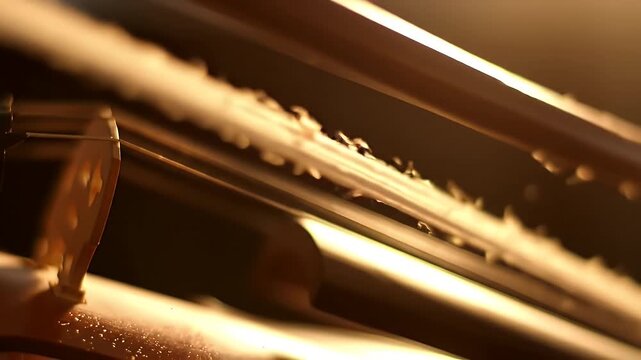 Close up shot of a black and gold metal musical instrument flute with silver keys for an orchestra